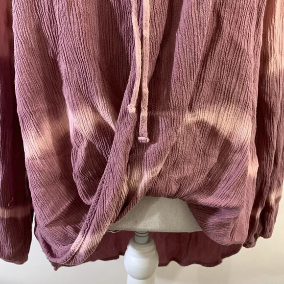 Venus Tie Dye Ombre Tunic Medium Keyhole Tie Neck Draped Hem Slouchy Peasant Top - Picture 6 of 11